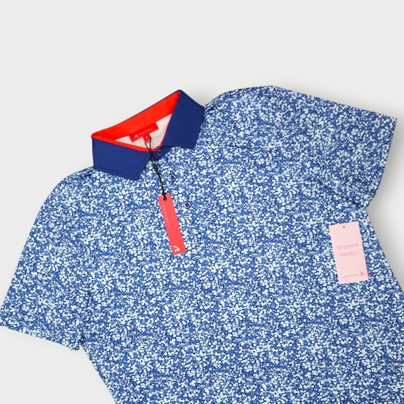 Redvanly Polo Shirt Mens Medium Blue Mazarine Blue Water Print Golf Athletic - Picture 2 of 12